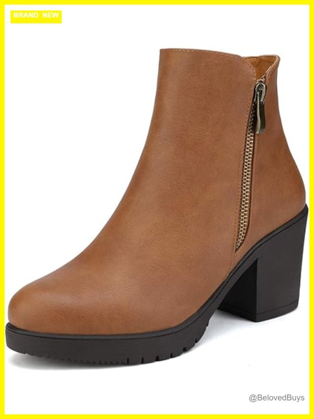 Women's Ankle Boots Chunky Heel Platform Fall Short Booties Zip Closure
